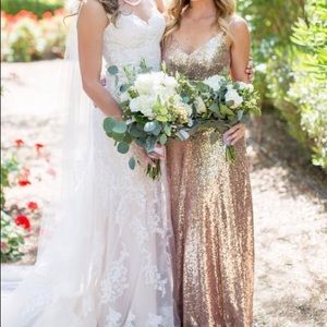 Gold sequenced halter backless gown